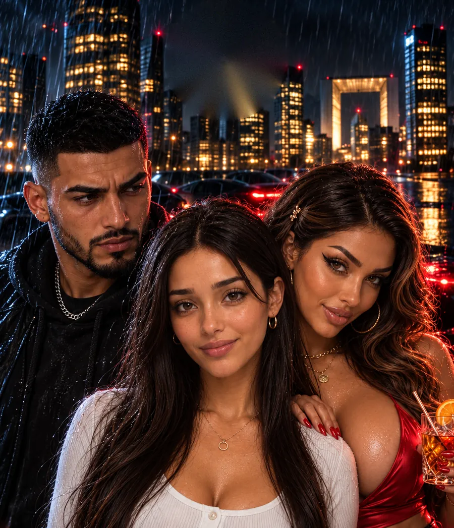 Lina, Adam et Soraya sous la pluie à La Défense